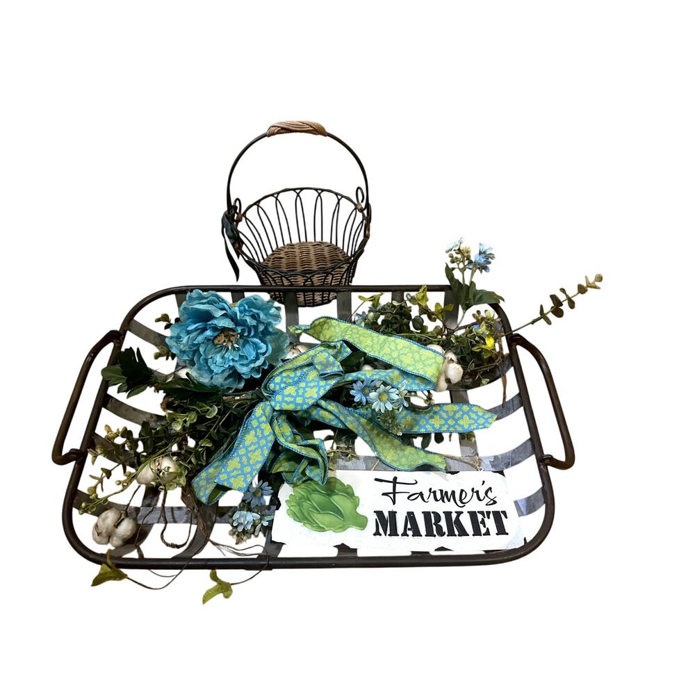 Vintage Wire Farmers Market  decorative Basket with flowers